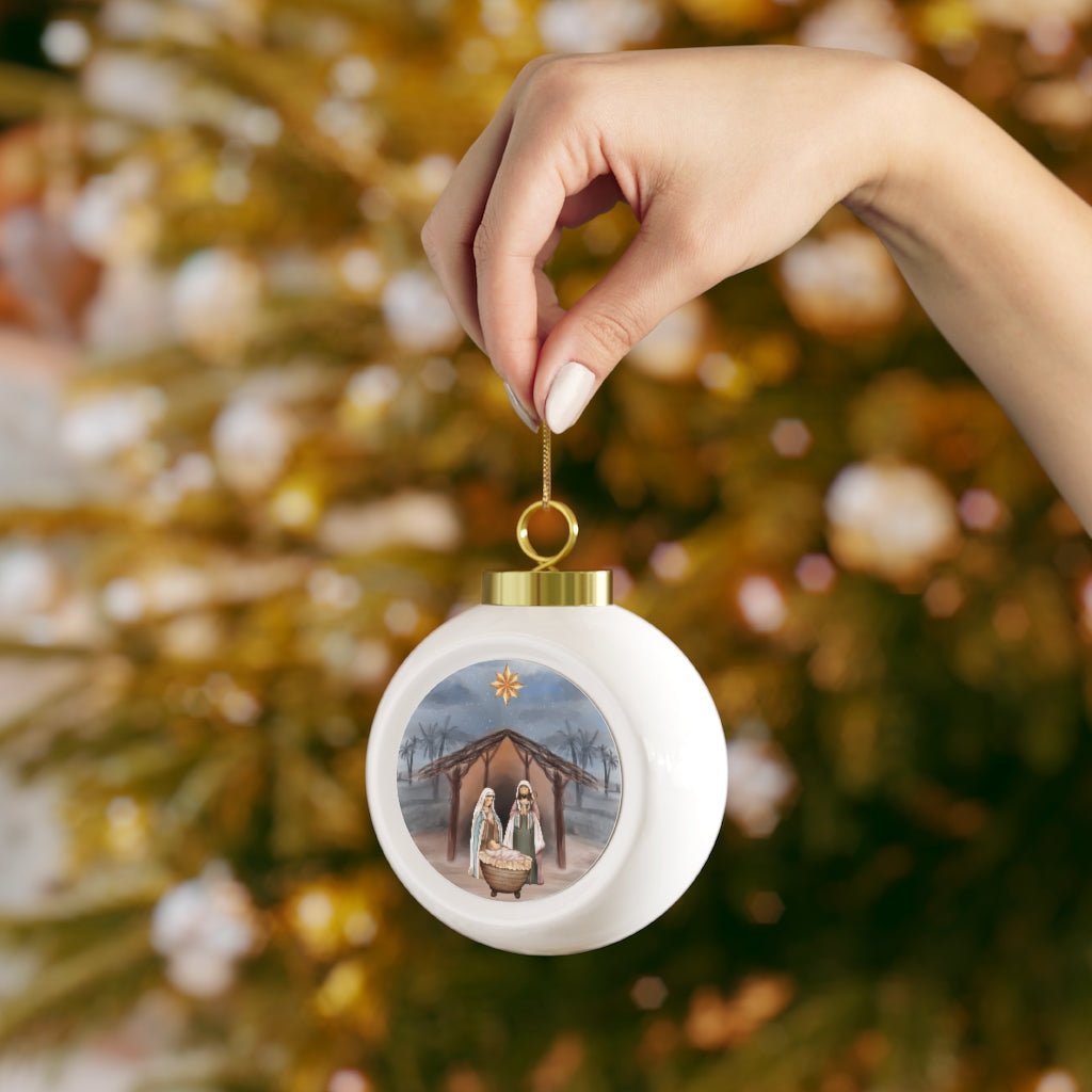 Nativity - Christmas Ball Ornament -  Tree / Round / 2.5" × 3", Bells / Round / 2.5" × 3" -  Trini-T Ministries
