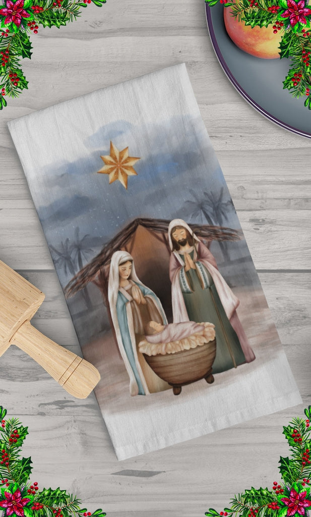 Nativity - Tea Towel -  White / 28" × 28" -  Trini-T Ministries