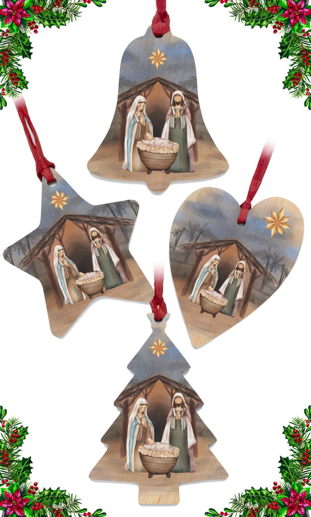Nativity - Wooden Ornament -  Bell / One Size, Heart / One Size, Tree / One Size, Star / One Size -  Trini-T Ministries