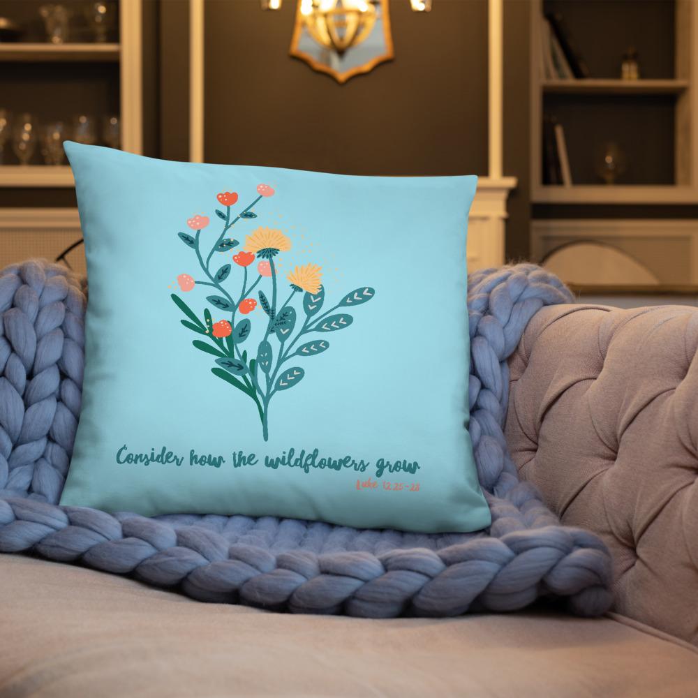 Wildflowers - Blue Cushion -  20×12, 18×18, 22×22 -  Trini-T Ministries